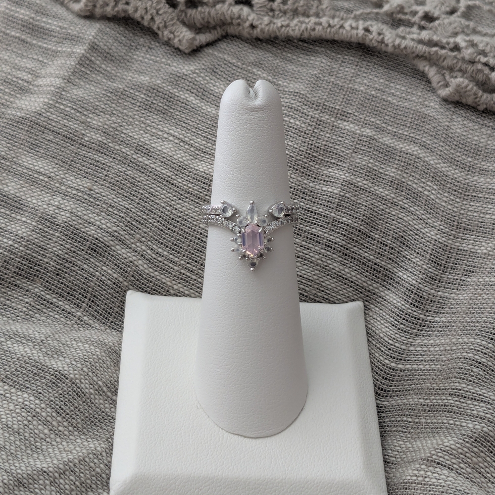 Elegant Silver and Pink Gemstone Ring Set